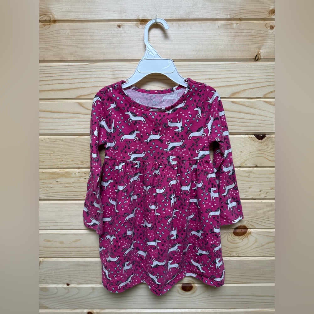 Wonder Nation Pink Unicorn Print Long Sleeve Dress Girls 4T